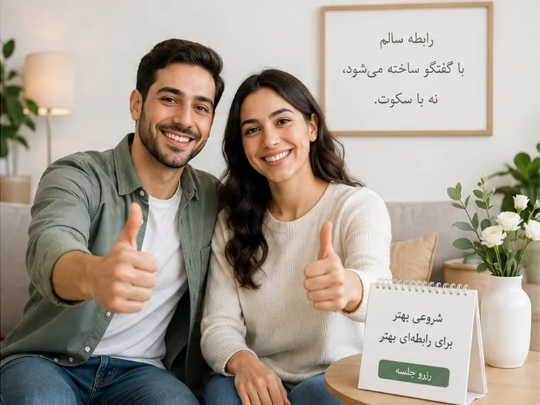 شروع و رزرو جلسه مشاوره زوجدرمانی زوج در حال تصمیمگیری برای شروع و رزرو جلسه زوجدرمانی
