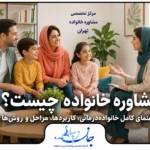 جلسه مشاوره خانواده با حضور والدین، فرزند نوجوان و خانواده‌درمانگر در کلینیک جان زیبا