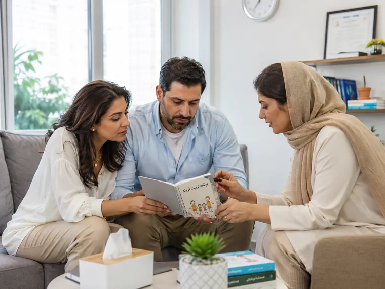 زوجدرمانی برای اختلاف زوجین در تربیت فرزندان زوج در جلسه زوجدرمانی برای حل اختلاف در تربیت فرزند و هماهنگی قوانین خانه