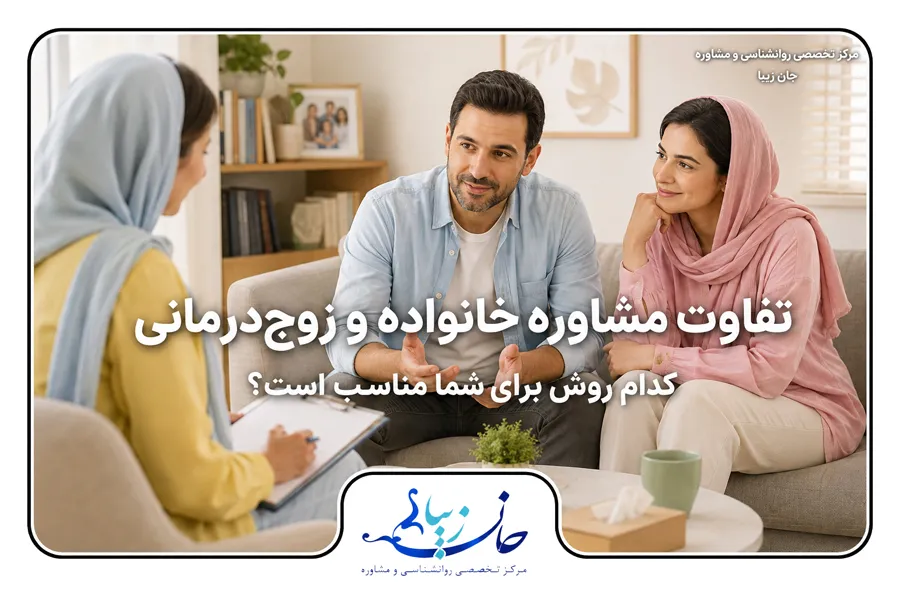 جلسه مشاوره با زوج در کلینیک روانشناسی جان زیبا برای بررسی تفاوت مشاوره خانواده و زوج‌درمانی